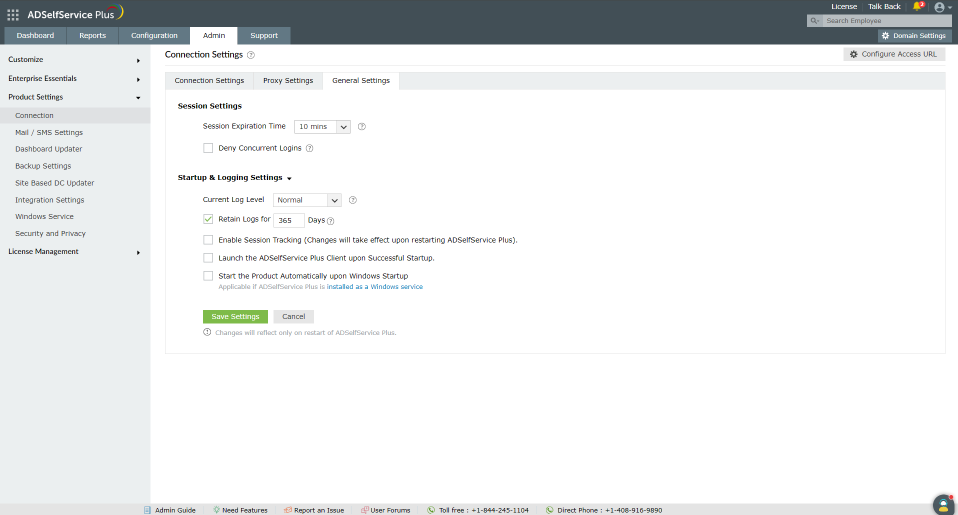 sessionsetting ADSelfService Plus session settings